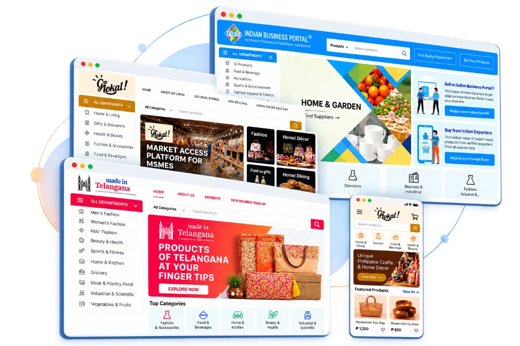 State marketplaces built on GlobalLinker: Indian Business Portal, Go Lokal! and Made in Telangana